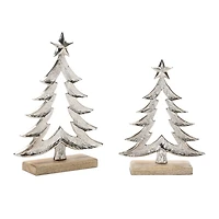 Silver Metal Pine Tree Figurines, Set of 2