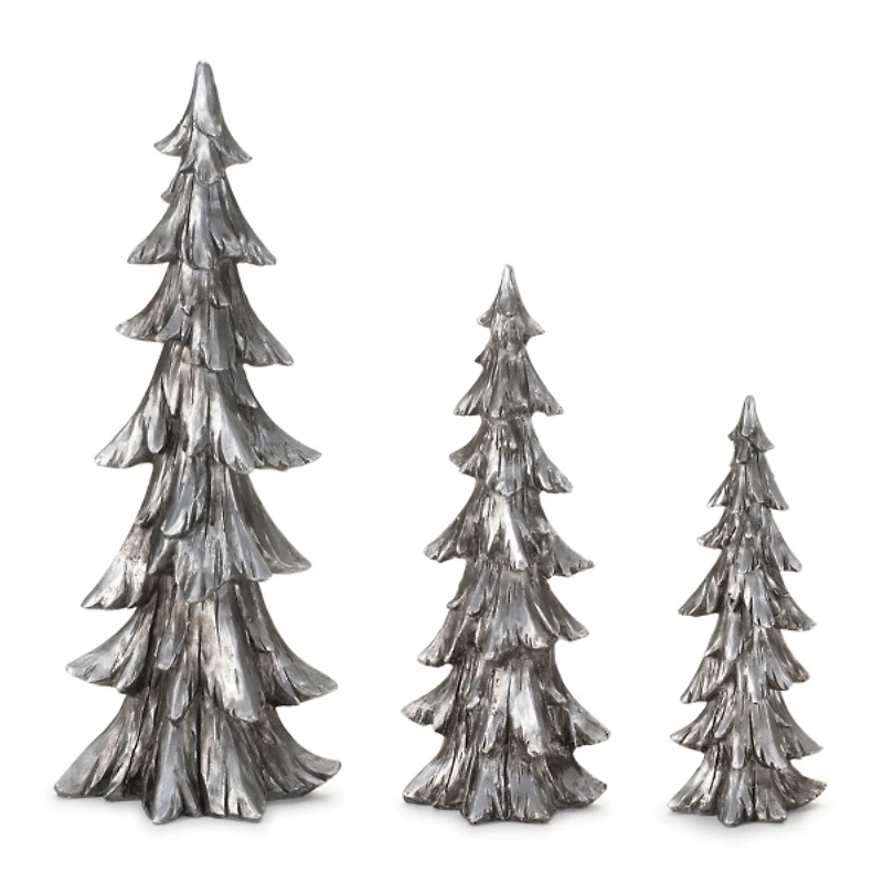 Silver Snowy Pine Trees, Set of 3