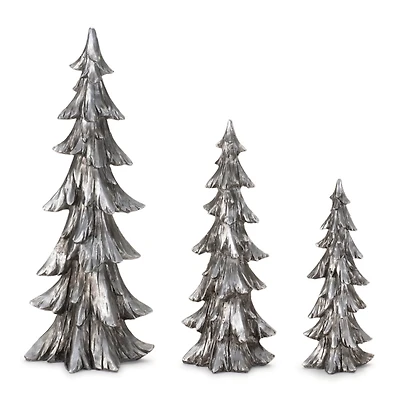 Silver Snowy Pine Trees, Set of 3