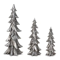 Silver Snowy Pine Trees, Set of 3
