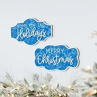 Blue Holiday Sentiment Wall Plaques, Set of 2