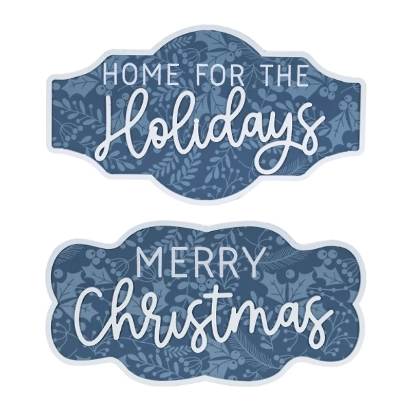 Blue Holiday Sentiment Wall Plaques, Set of 2
