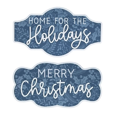 Blue Holiday Sentiment Wall Plaques, Set of 2