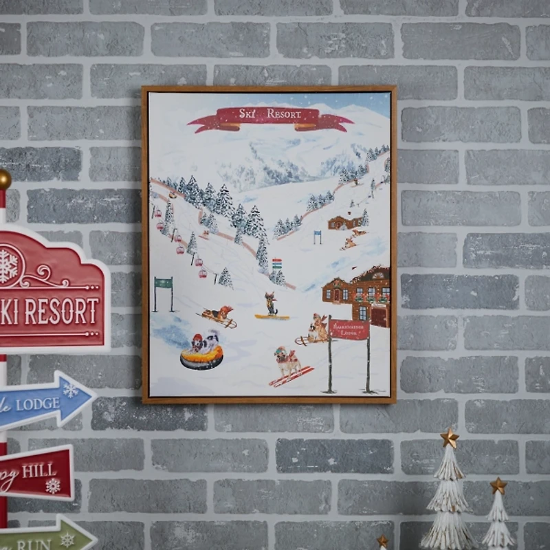 Ski Dogs Framed Canvas Art Print