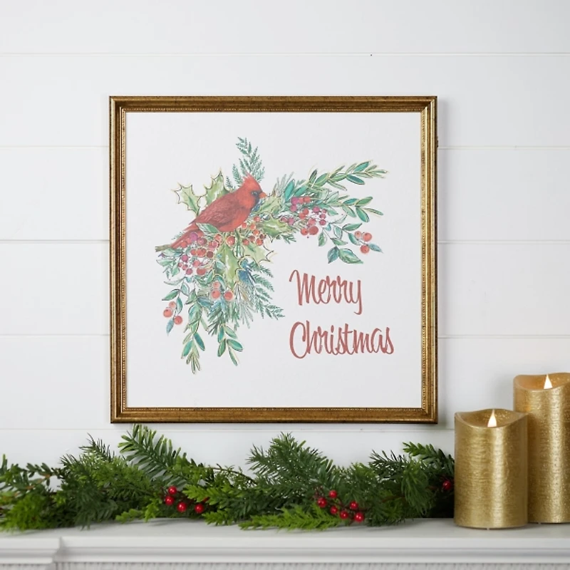 Merry Christmas Cardinal Framed Art Print