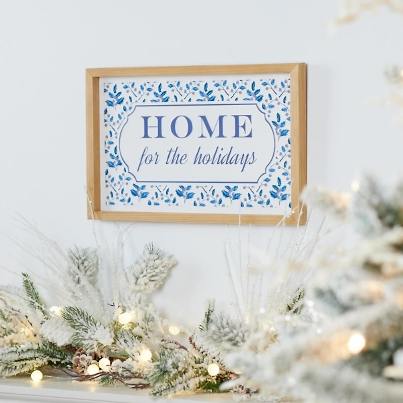 Blue Home for the Holidays Wall Plaque