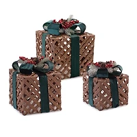 LED Woven Christmas Gifts with Bows, Set of 3