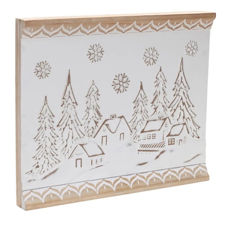 Carved Wood Winter Village Wall Plaque