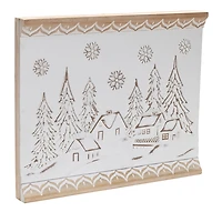 Carved Wood Winter Village Wall Plaque