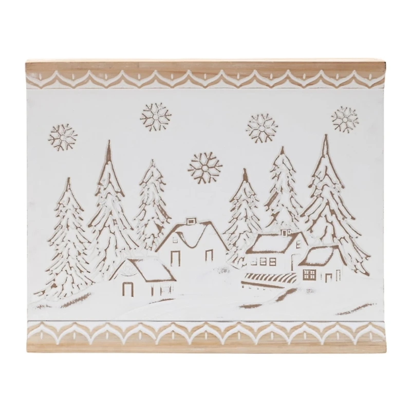 Carved Wood Winter Village Wall Plaque