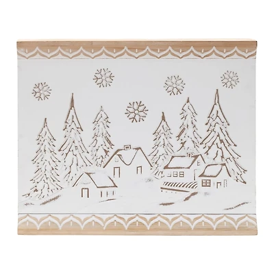 Carved Wood Winter Village Wall Plaque
