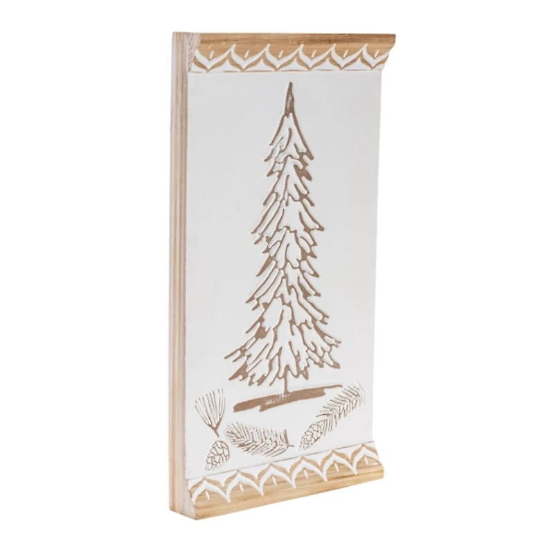 Carved Wood Pine Tree Wall Plaque