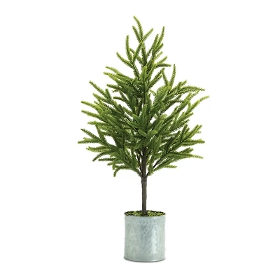 Mini Pine Trees in Galvanized Planters, Set of 2