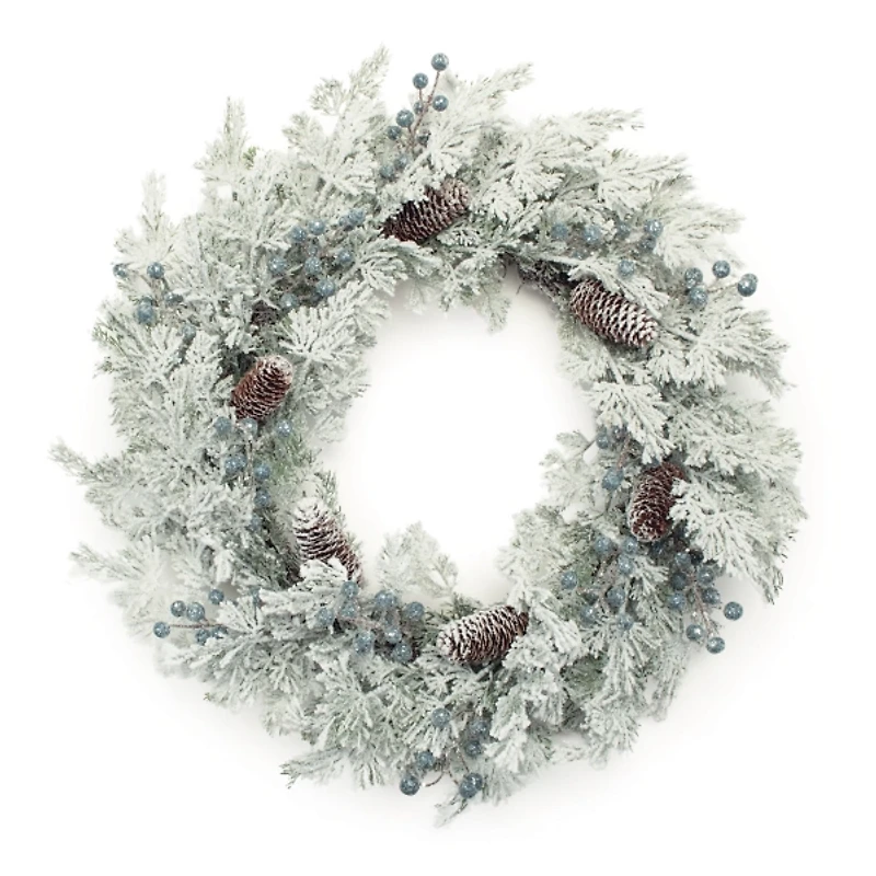 White Flocked Cedar and Pine Wreath