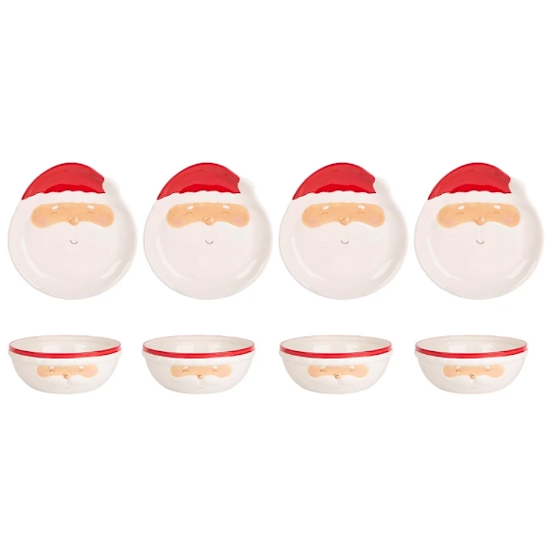 Santa Face Plates & Bowls, Set of 8
