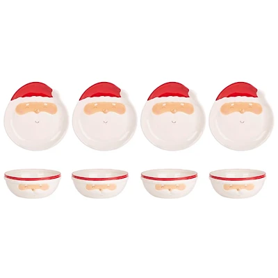 Santa Face Plates & Bowls, Set of 8