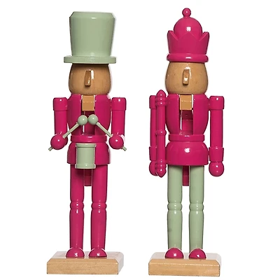 Pink Wood Christmas Nutcrackers, Set of 2