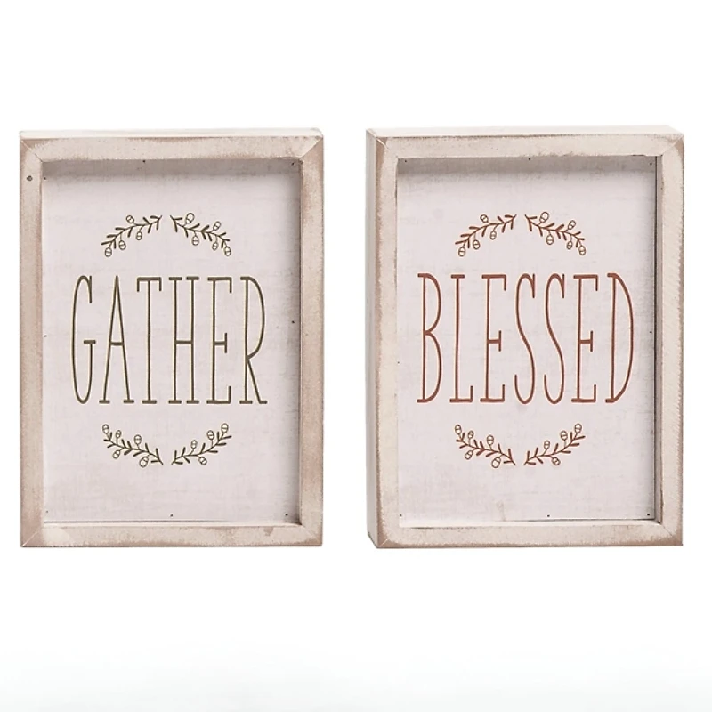 Holiday Sentiment Reversible Wood Blocks, Set of 4