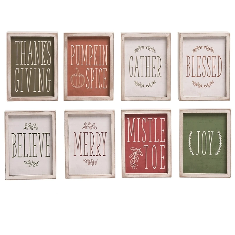 Holiday Sentiment Reversible Wood Blocks, Set of 4