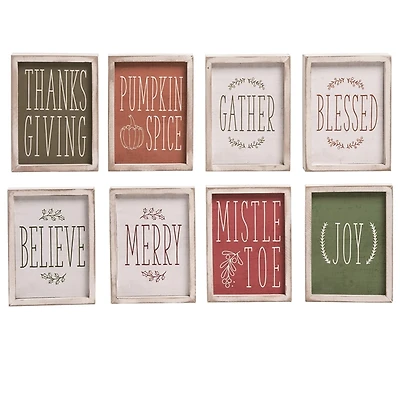 Holiday Sentiment Reversible Wood Blocks, Set of 4