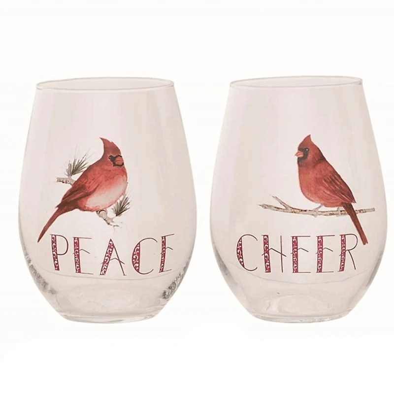 Christmas Cardinal Stemless Wine Glasses, Set of 4