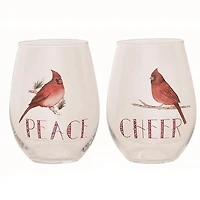 Christmas Cardinal Stemless Wine Glasses, Set of 4