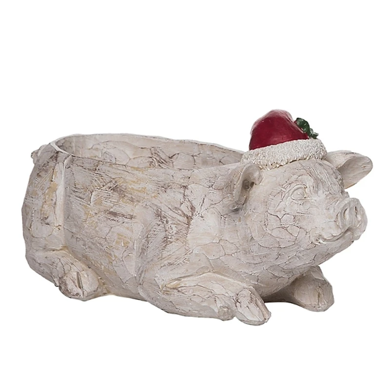 Pig with Christmas Hat Decorative Bowl