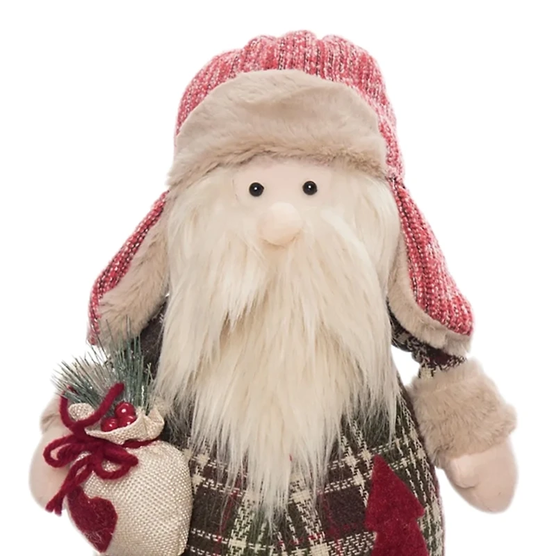 Plush Plaid Santa and Bear Shelf Sitters, Set of 2