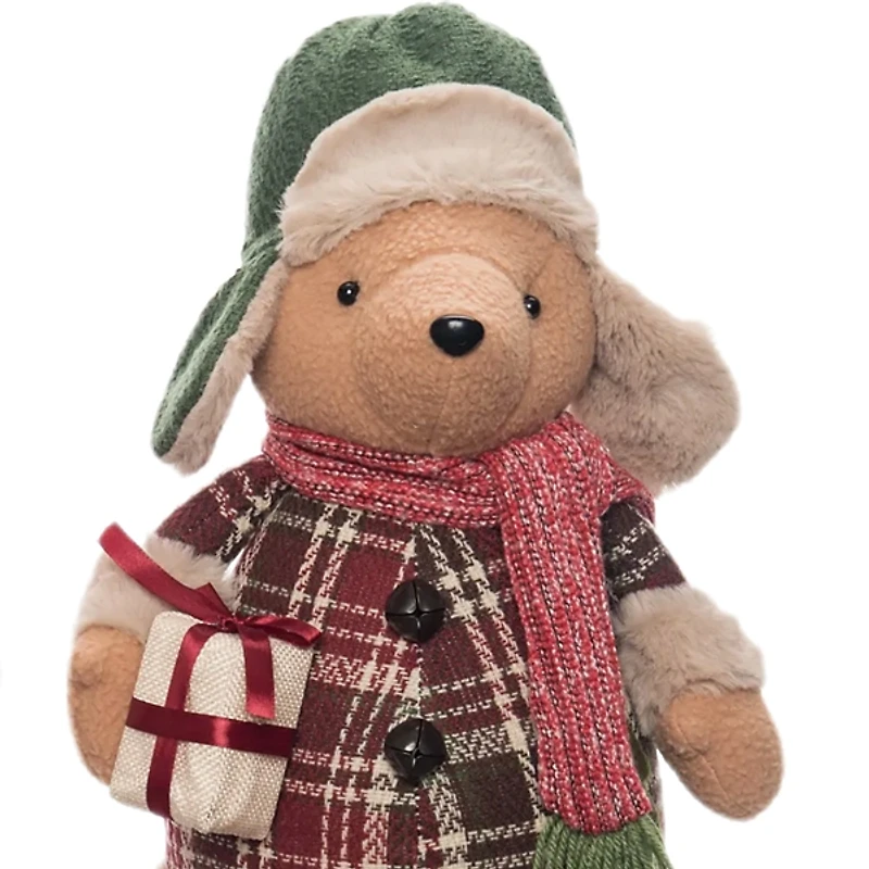 Plush Plaid Santa and Bear Shelf Sitters, Set of 2