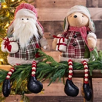 Plush Plaid Santa and Bear Shelf Sitters, Set of 2