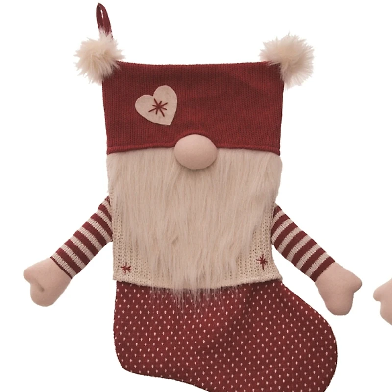 Red and Gray Gnome Christmas Stockings, Set of 2