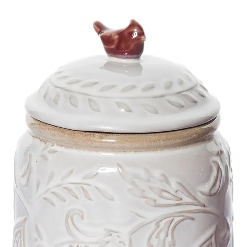 Red & White Embossed Cardinal Canisters, Set of 2