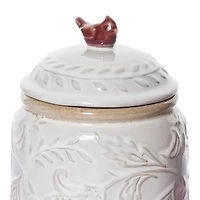 Red & White Embossed Cardinal Canisters, Set of 2