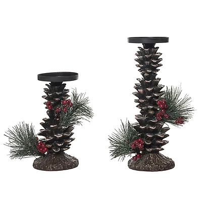 Rustic Pinecone Candle Holders, Set of 2