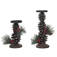 Rustic Pinecone Candle Holders, Set of 2
