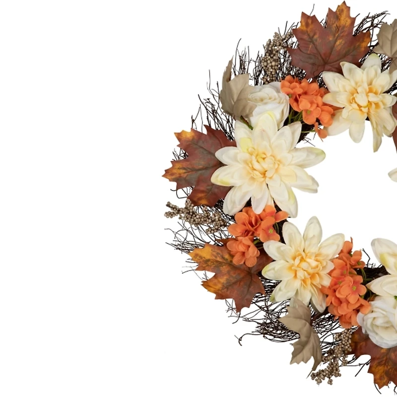 Orange and Cream Foliage and Floral Fall Wreath