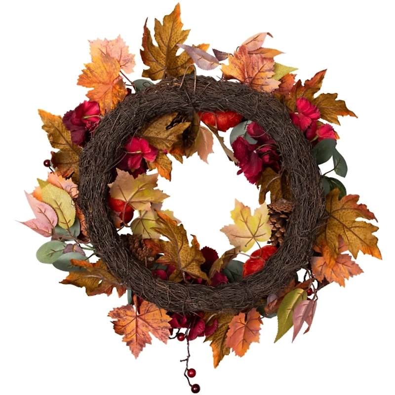 Burgundy Foliage and Pinecone Fall Wreath