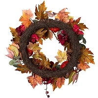 Burgundy Foliage and Pinecone Fall Wreath