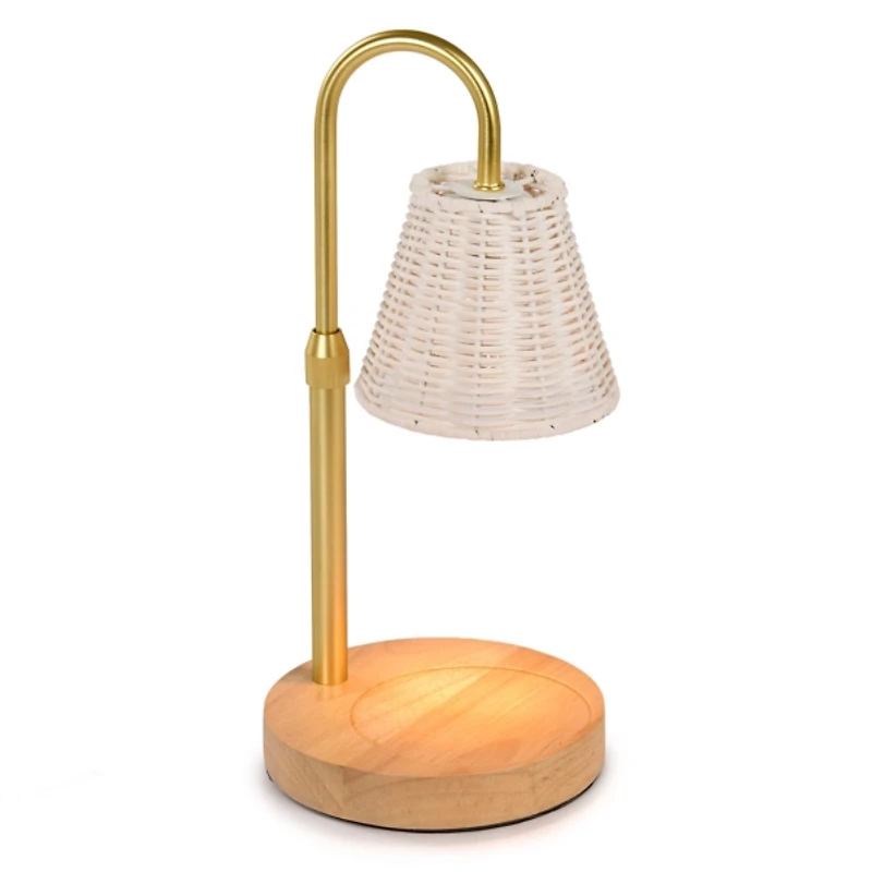 Rattan Shade Wood Candle Warmer Lamp