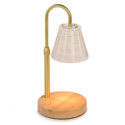 Rattan Shade Wood Candle Warmer Lamp