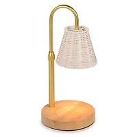 Rattan Shade Wood Candle Warmer Lamp