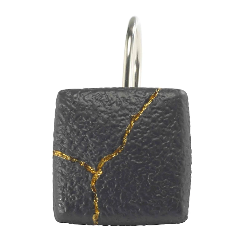 Nicole Miller Black Square Shower Hooks, Set of 12