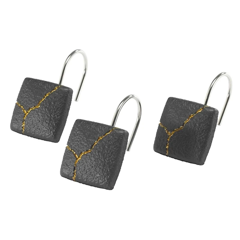 Nicole Miller Black Square Shower Hooks, Set of 12