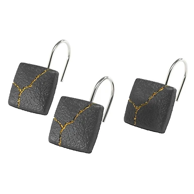 Nicole Miller Black Square Shower Hooks, Set of 12
