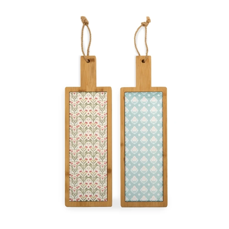 Floral Ceramic and Bamboo Serving Boards