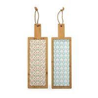 Floral Ceramic and Bamboo Serving Boards