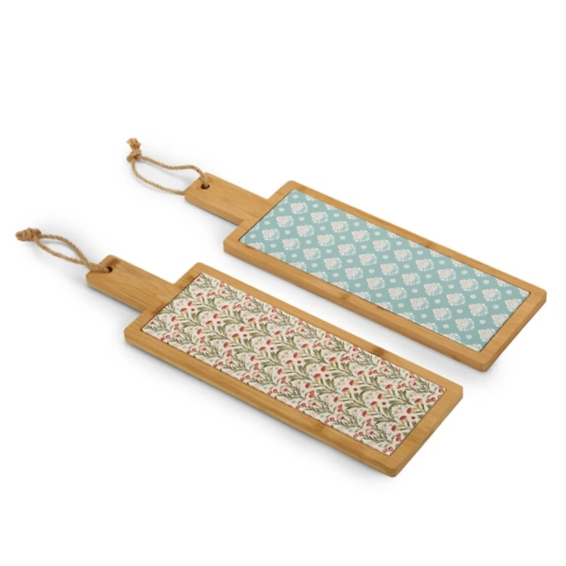 Floral Ceramic and Bamboo Serving Boards