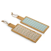 Floral Ceramic and Bamboo Serving Boards