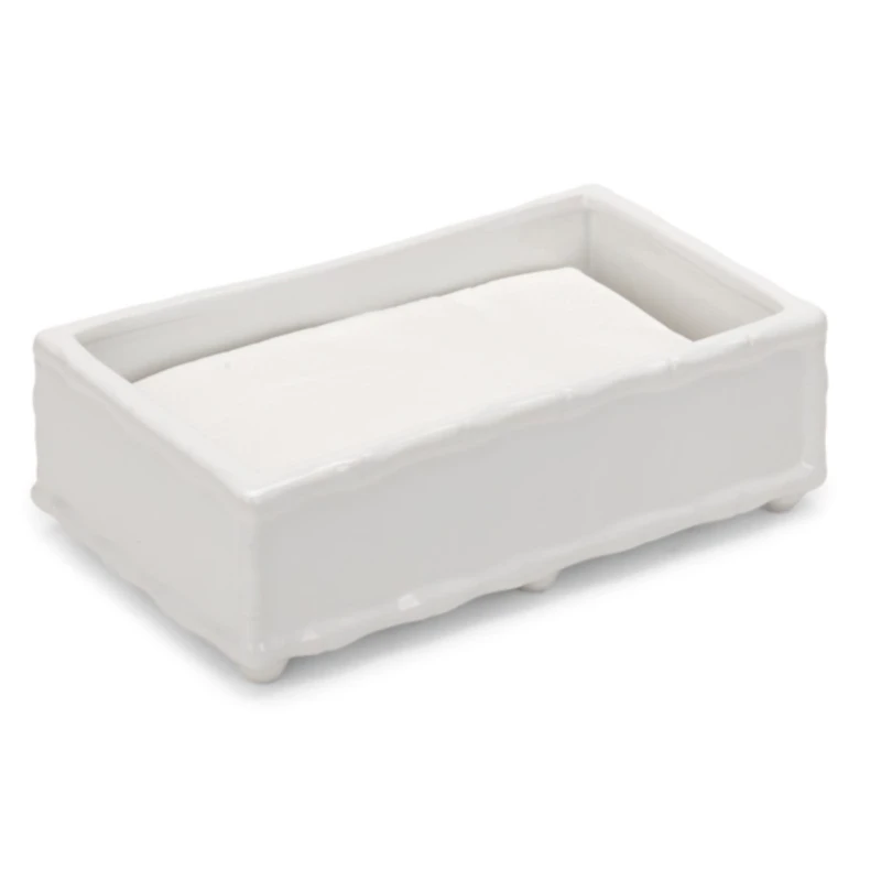 White Ceramic Bamboo Rectangle Napkin Holder