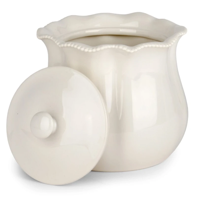 Small White Wavy Beaded Canister